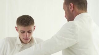 Hunk teases an innocent young gay and barebacks him hardcore