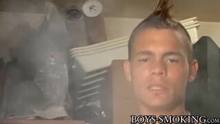 Handsome homosexual chain smoker solo masturbates and cums