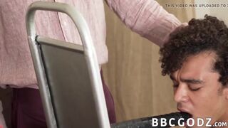 Ebony man barebacks cute gay after playing with sex toys