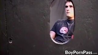 Horny dudes jerking off their dicks in a glory hole session