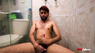 Latino Fucking A Condom Made Fake Pussy, Two Cum Loads, Squirting Pee All Over Myself, postCum torment