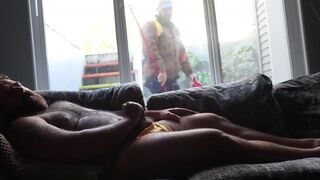 Stroking While Custodian Cleans
