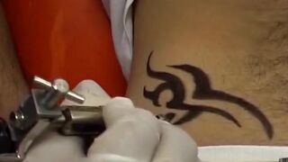 Uncut European tattoo artist fucking hard after blowjob