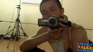 Nerdy straight guy and his friend masturbate together