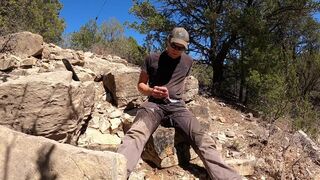 Spraying piss all over my pants near a forest road