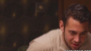 Hunk gays on their flashback having a hot sex by the pooll where both cums hard over each other