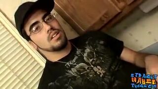 Thug jock strokes his straight cock before spilling jizz