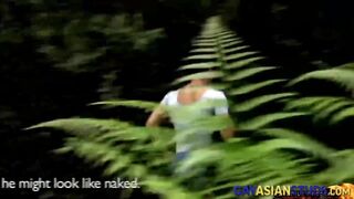 Muscly gay asian stud stroking