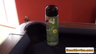 Hairy superchub jerking off while fingered